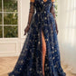 Beautiful Strapless Tulle Long Prom Dress, A-Line Dark Navy Evening Dress