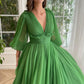 Green V-Neck Chiffon Floor Length Prom Dress, Beautiful A-Line Evening Party Dress