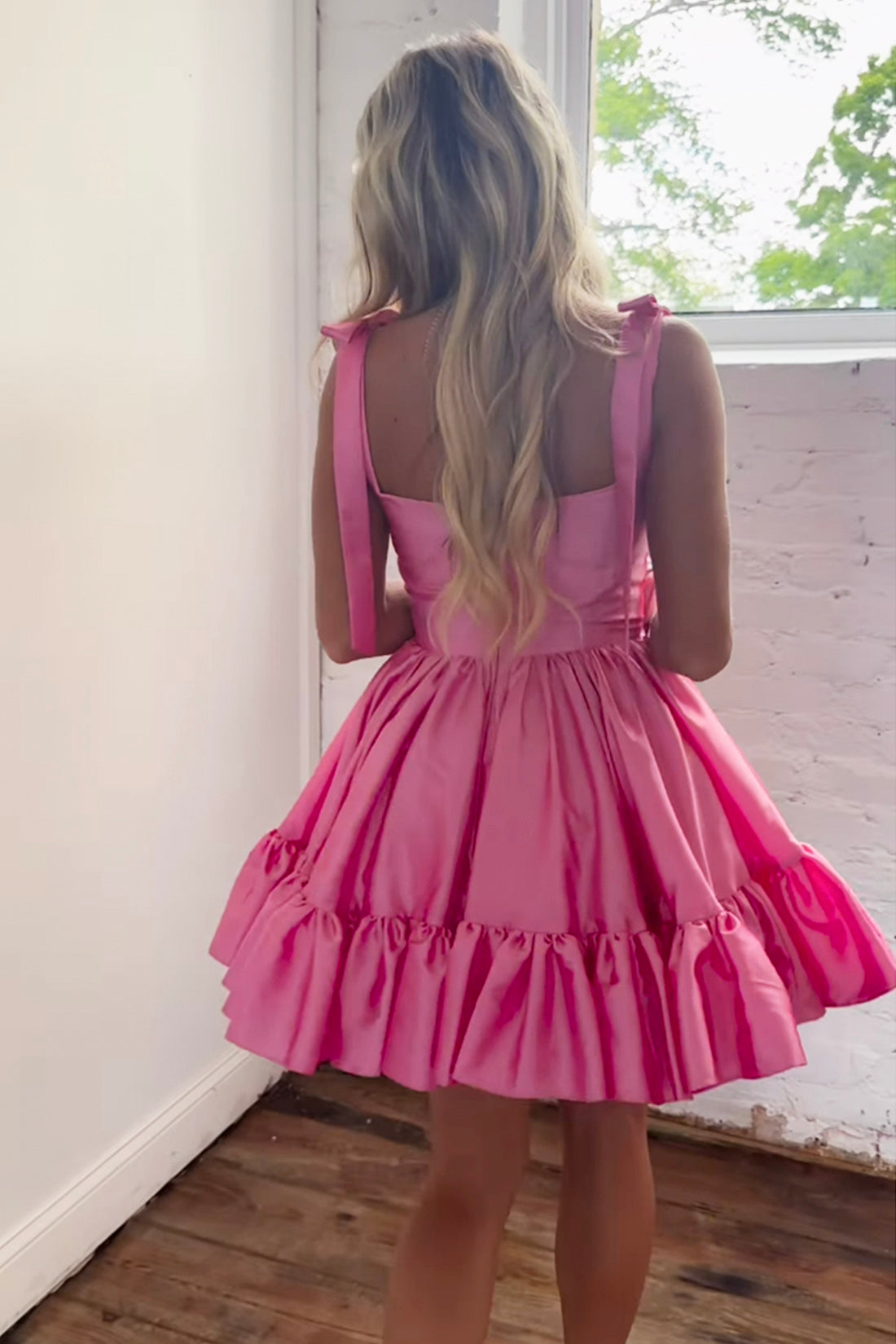 A line Sweetheart Satin Pink Knee Length Prom Dress, Cute Homecoming Dress Short Graduation Dress