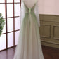 Beautiful Gradient Tulle Green Long Sleeves Prom Dress, Green Evening Formal Dresses