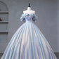 Shiny Tulle Sequins Long Floor Length Prom Dress, Off the Shoulder Evening Party Dress