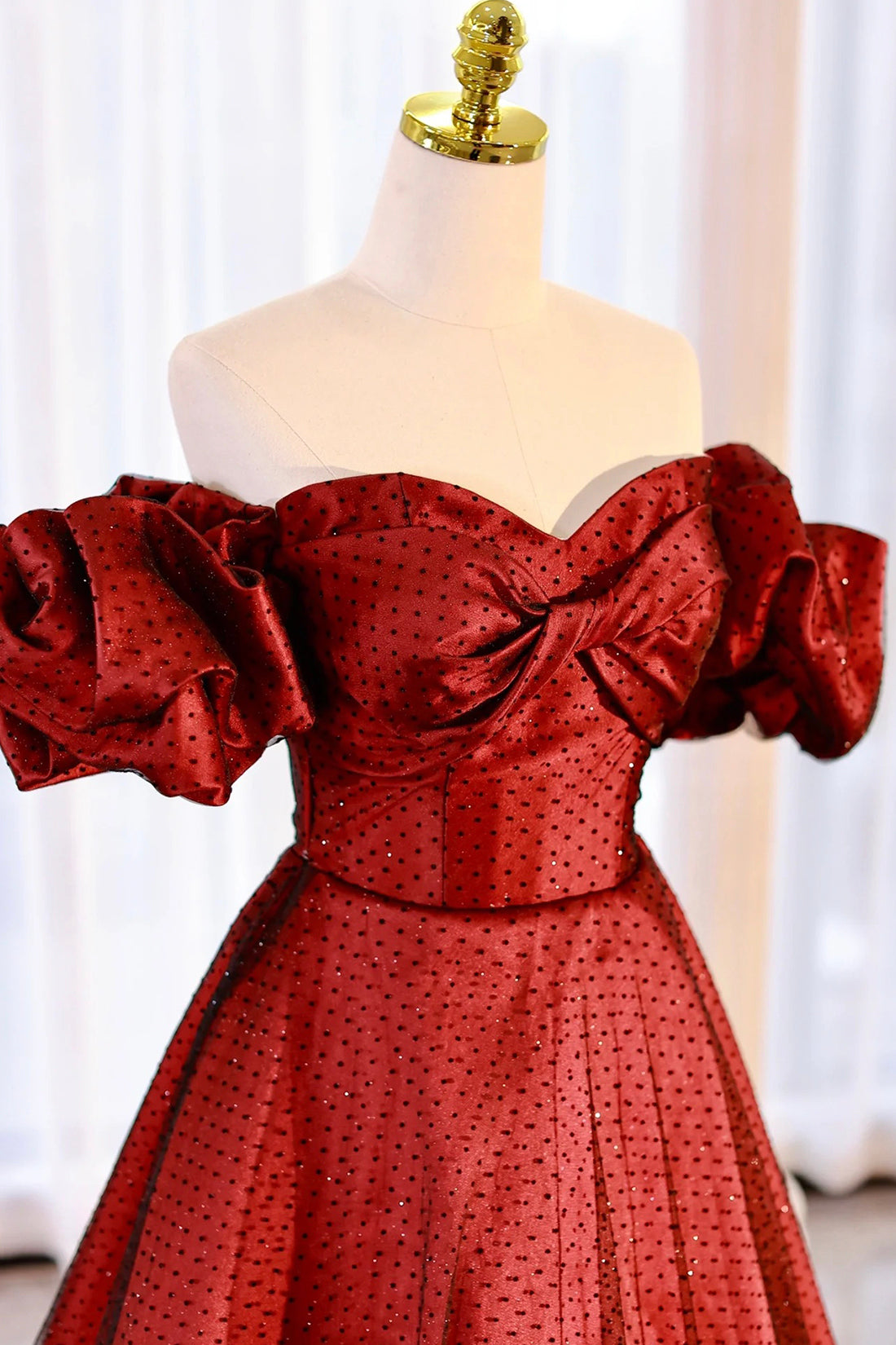 Burgundy Satin Tulle Long Prom Dress, Off the Shoulder Evening Dress