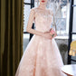 Pink Tulle Flowers Long Prom Dress, Beautiful A-Line Evening Party Dress