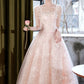 Pink Tulle Flowers Long Prom Dress, Beautiful A-Line Evening Party Dress