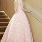 Pink Tulle Flowers Long Prom Dress, Beautiful A-Line Evening Party Dress