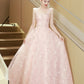 Pink Tulle Flowers Long Prom Dress, Beautiful A-Line Evening Party Dress