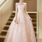 Pink Tulle Flowers Long Prom Dress, Beautiful A-Line Evening Party Dress