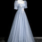 Gray Tulle Floor Length Prom Dress, Beautiful A-Line Evening Party Dress