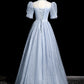 Gray Tulle Floor Length Prom Dress, Beautiful A-Line Evening Party Dress