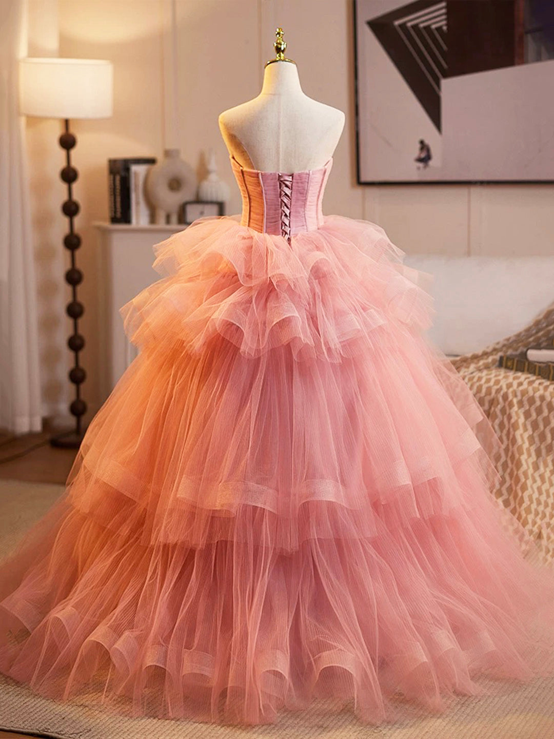 Pink Sweet 16 Dress, Beautiful A-Line Tulle Formal Party Gown