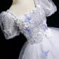 Gray Tulle Sequins Long Prom Dress, A-Line Short Sleeve Evening Party Dress