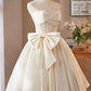 Lovely Satin Short Prom Dress, Champagne A-Line Strapless Evening Party Dress
