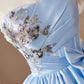 Lovely Satin Short Prom Dress, Blue A-Line Strapless Evening Party Dress