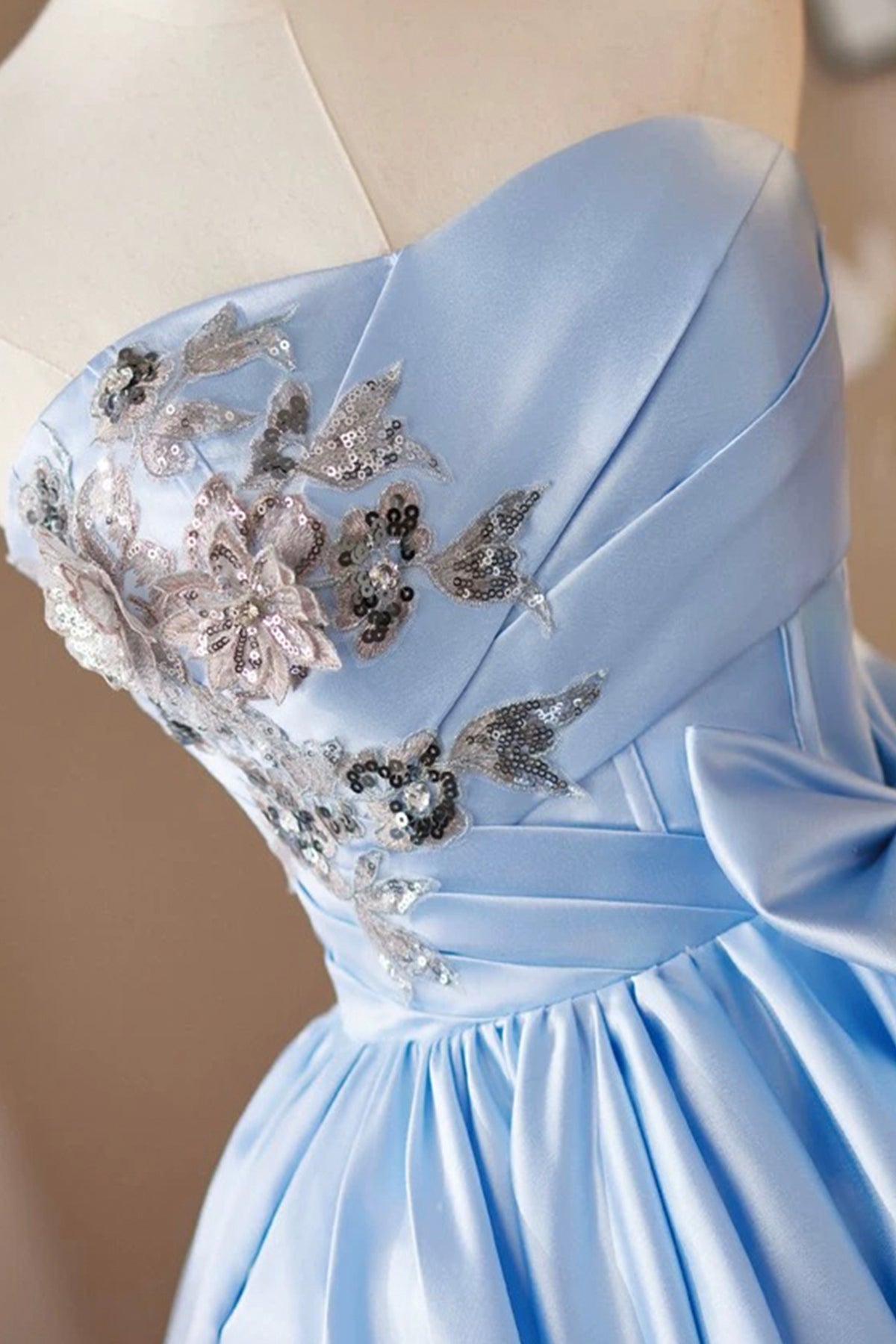 Lovely Satin Short Prom Dress, Blue A-Line Strapless Evening Party Dress