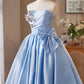 Lovely Satin Short Prom Dress, Blue A-Line Strapless Evening Party Dress