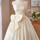 Lovely Satin Short Prom Dress, Champagne A-Line Strapless Evening Party Dress