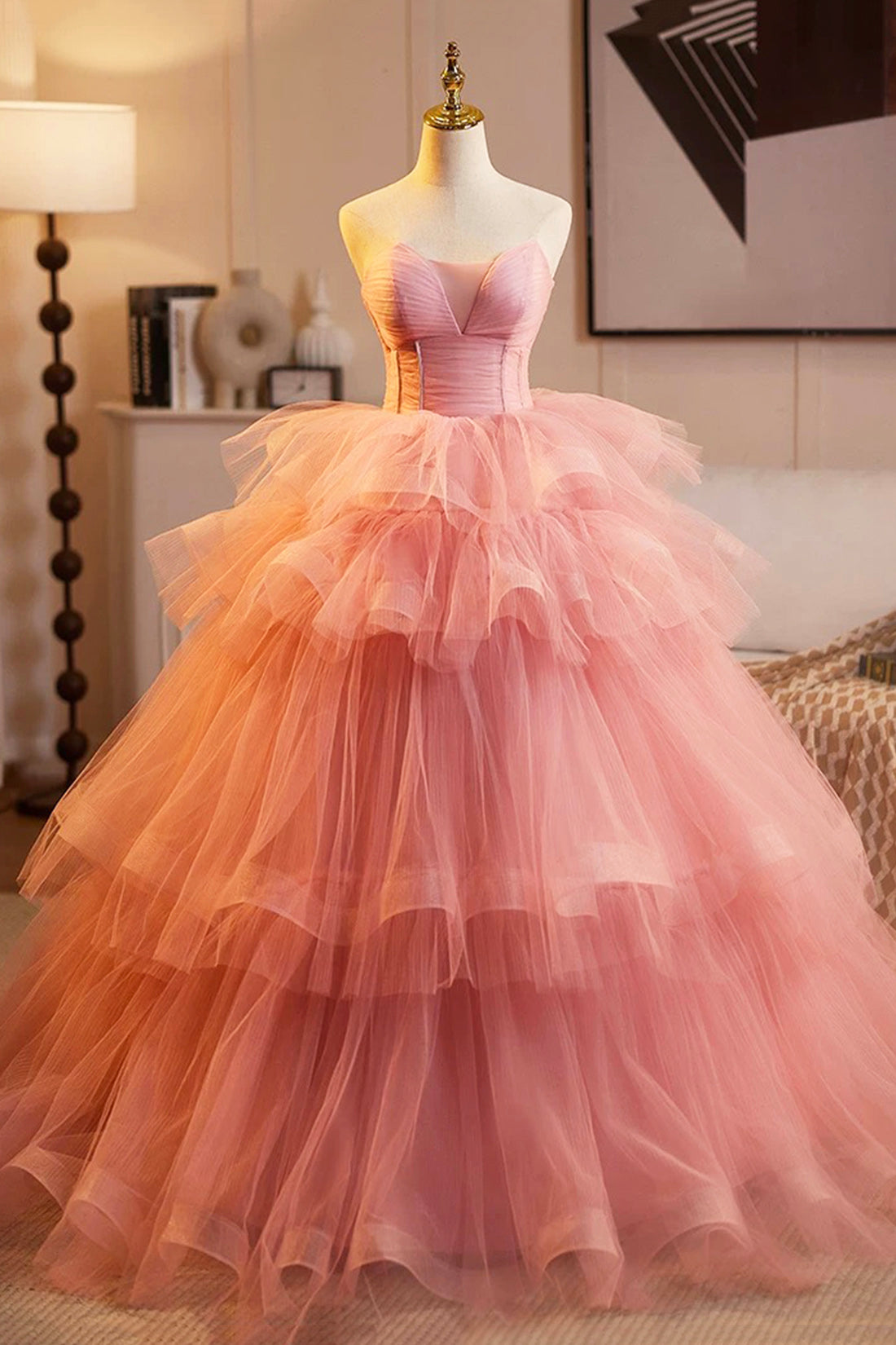 Pink Sweet 16 Dress, Beautiful A-Line Tulle Formal Party Gown