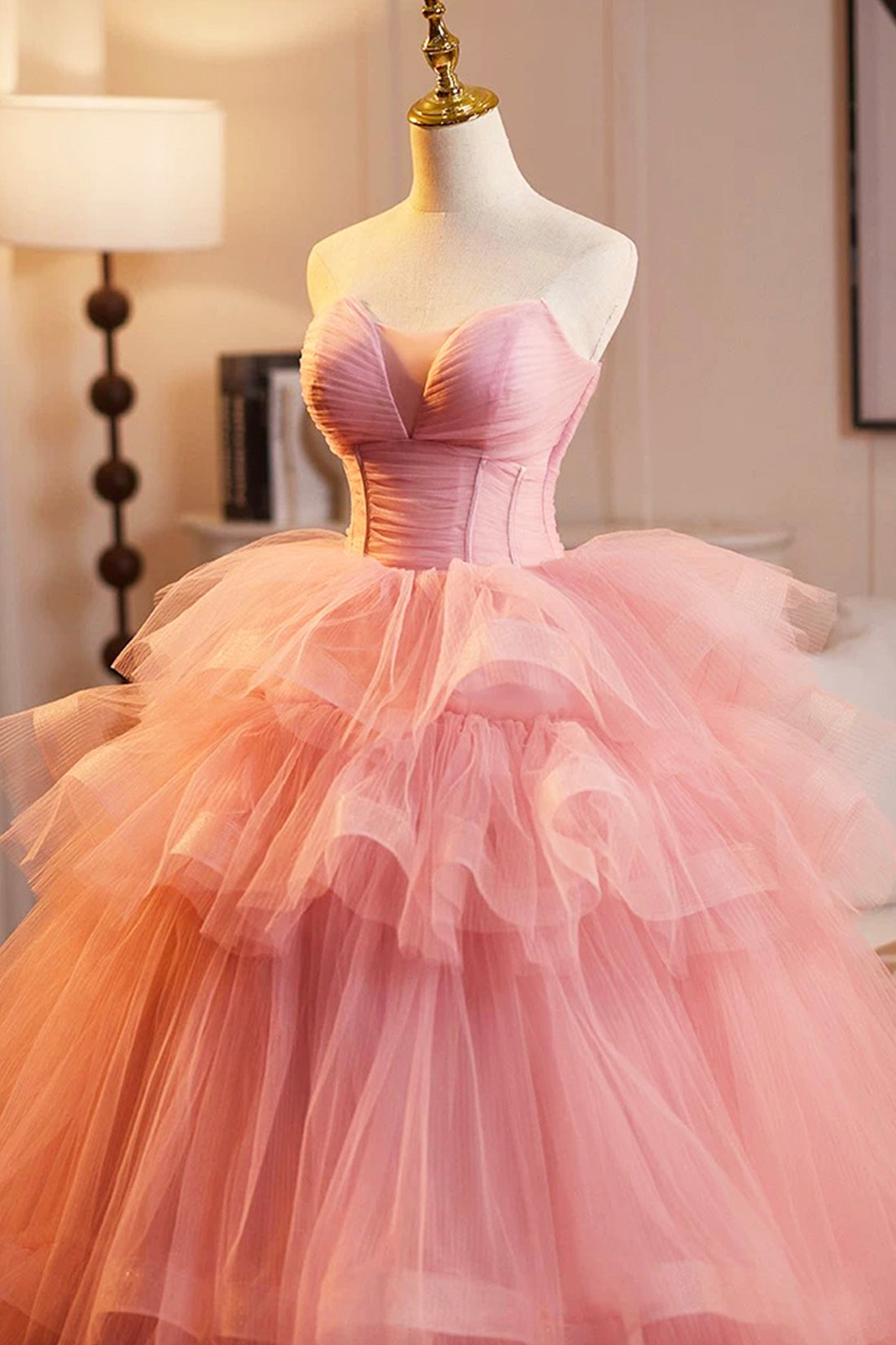 Pink Sweet 16 Dress, Beautiful A-Line Tulle Formal Party Gown