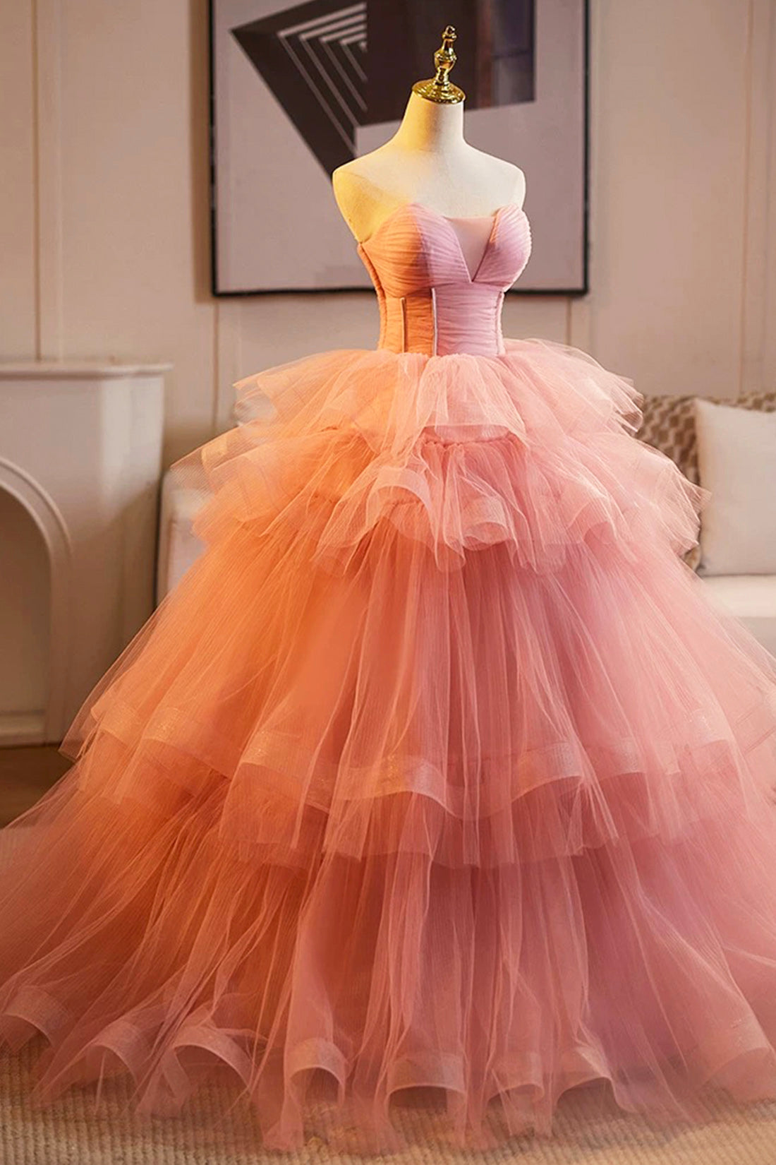 Pink Sweet 16 Dress, Beautiful A-Line Tulle Formal Party Gown