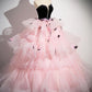 Black Velvet and Pink Tulle Long Prom Gown, Beautiful A-Line Formal Party Gown