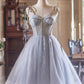 Gray A-Line Knee Length Prom Dress, Cute Spaghetti Strap Homecoming Party Dress