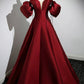 Burgundy Satin Floor Length Prom Dress, A-Line Strapless Evening Party Dress