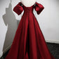 Burgundy Satin Floor Length Prom Dress, A-Line Strapless Evening Party Dress