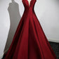 Burgundy Satin Floor Length Prom Dress, A-Line Strapless Evening Party Dress