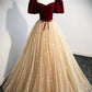 Burgundy Velvet and Champagne Tulle Long Prom Dress, A-Line Evening Party Dress