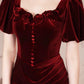 Burgundy Velvet Long Prom Dress, Mermaid Short Sleeve Evening Party Dress