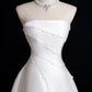 White Satin Long Prom Dress with Pearl, Elegant A-Line Strapless Evening Party Dress