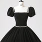 Black Velvet Long Formal Dress, Elegant A-Line Short Sleeve Evening Party Dress