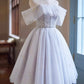 White Tulle Knee Length Party Dress, A-Line Off the Shoulder Evening Party Dress