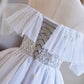 White Tulle Knee Length Party Dress, A-Line Off the Shoulder Evening Party Dress