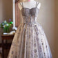 Gray Tulle Sequins Short Prom Dress, A-Line Spaghetti Strap Backless Party Dress