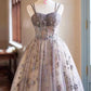 Gray Tulle Sequins Short Prom Dress, A-Line Spaghetti Strap Backless Party Dress