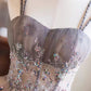 Gray Tulle Sequins Short Prom Dress, A-Line Spaghetti Strap Backless Party Dress