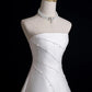 White Satin Long Prom Dress with Pearl, Elegant A-Line Strapless Evening Party Dress