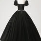 Black Velvet Long Formal Dress, Elegant A-Line Short Sleeve Evening Party Dress