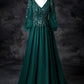 Green Tulle Sequins A-Line Prom Dress, Elegant V-Neck Evening Party Dress