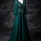 Green Tulle Sequins A-Line Prom Dress, Elegant V-Neck Evening Party Dress