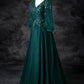 Green Tulle Sequins A-Line Prom Dress, Elegant V-Neck Evening Party Dress