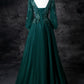 Green Tulle Sequins A-Line Prom Dress, Elegant V-Neck Evening Party Dress