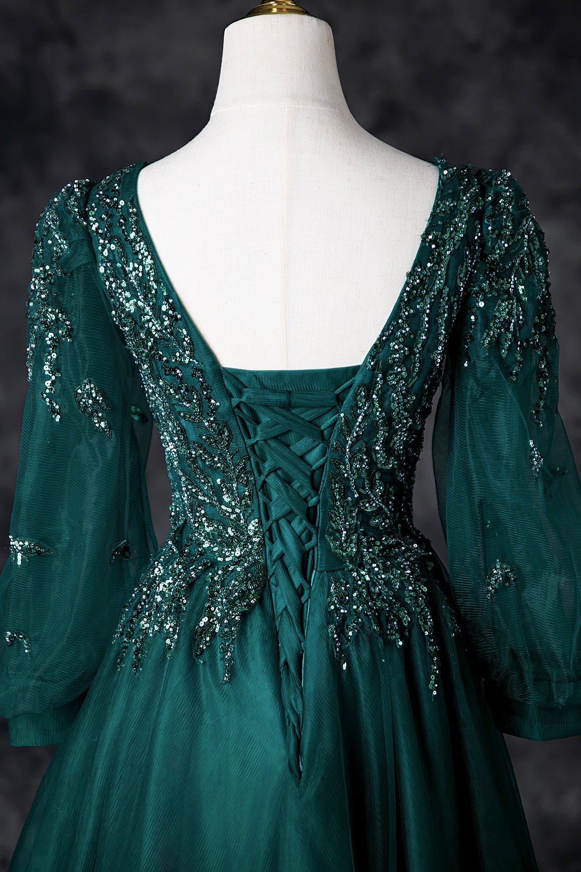 Green Tulle Sequins A-Line Prom Dress, Elegant V-Neck Evening Party Dress