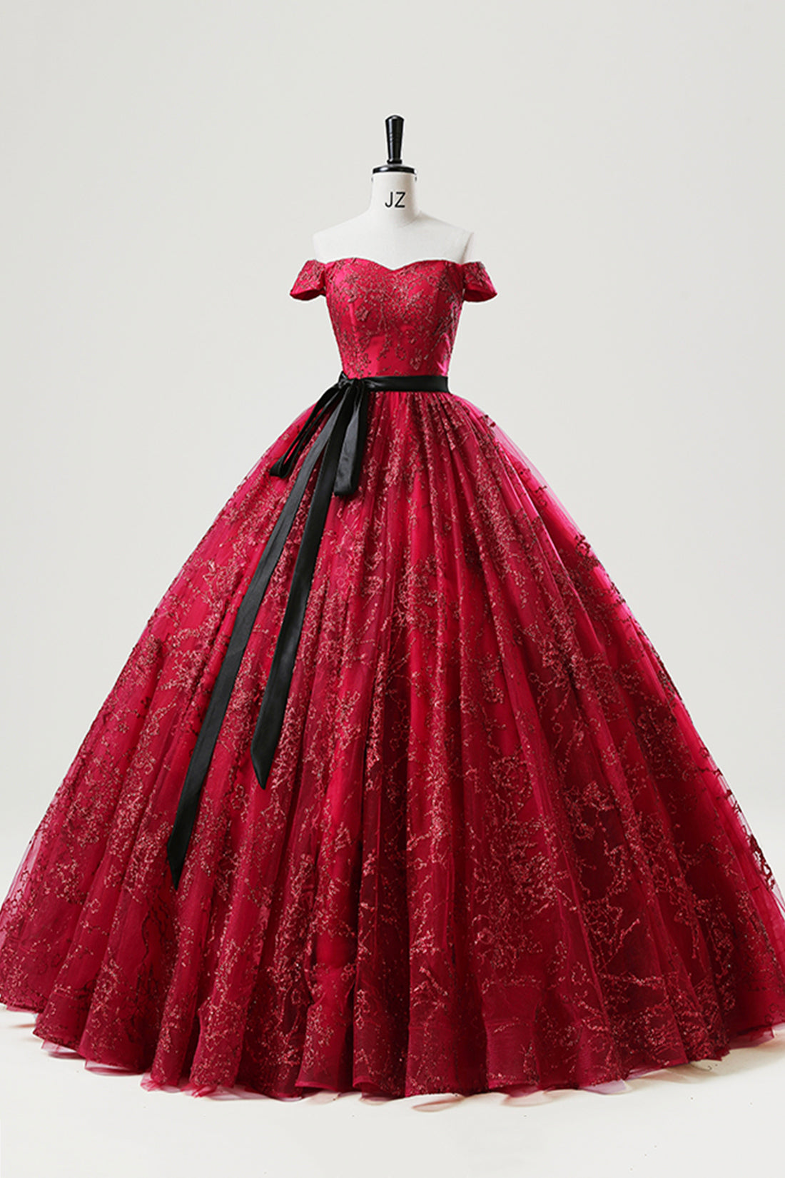 Burgundy Tulle Sequins Long Prom Dress, A-Line Off the Shoulder Party ...