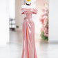 Pink Off the Shoulder Party Dress, Beautiful Backless Floor Length Evening Dress