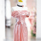 Pink Off the Shoulder Party Dress, Beautiful Backless Floor Length Evening Dress