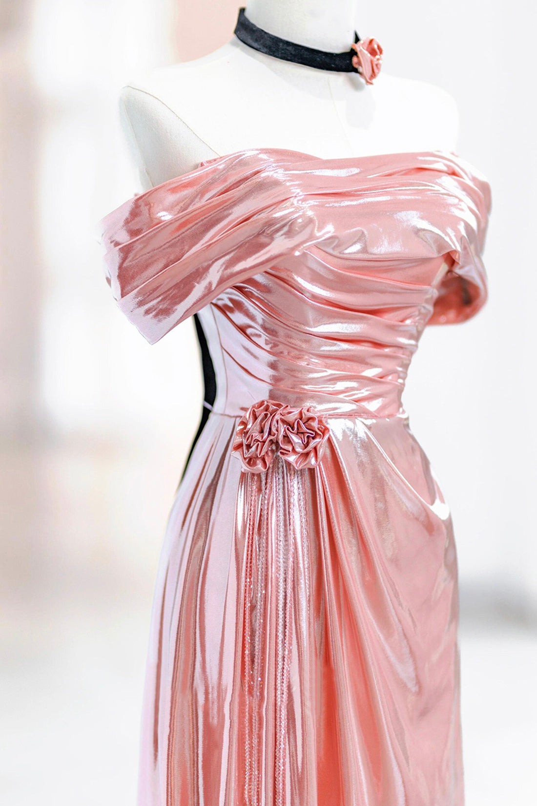 Pink Off the Shoulder Party Dress, Beautiful Backless Floor Length Evening Dress