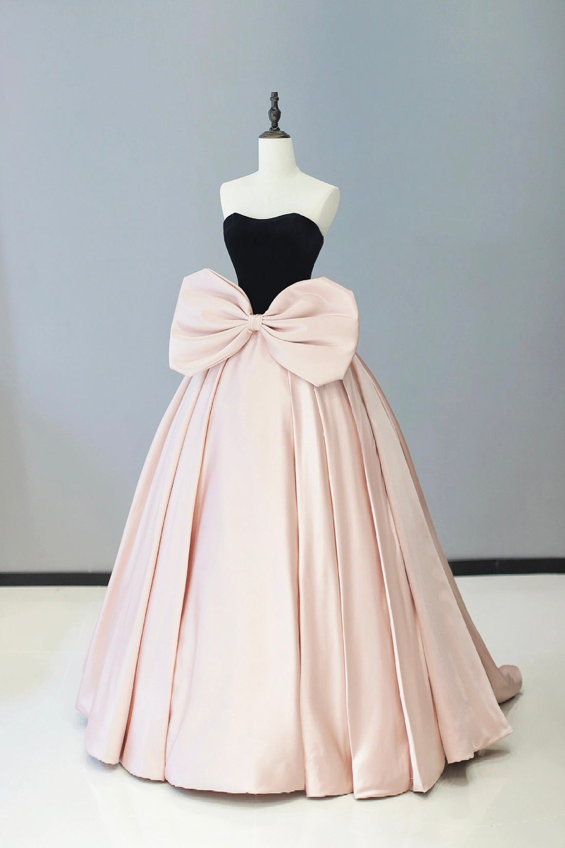 Black Velvet and Pink Satin Long Prom Dress, Beautiful A-Line Party Dress