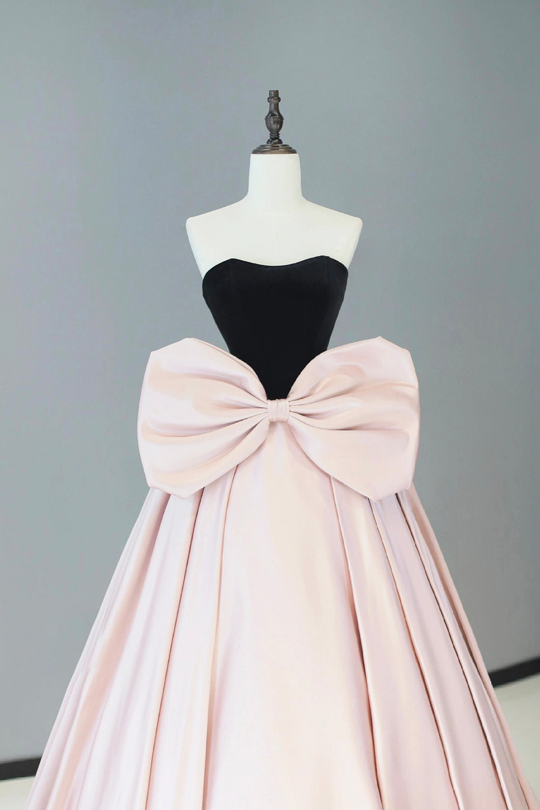 Black Velvet and Pink Satin Long Prom Dress, Beautiful A-Line Party Dress